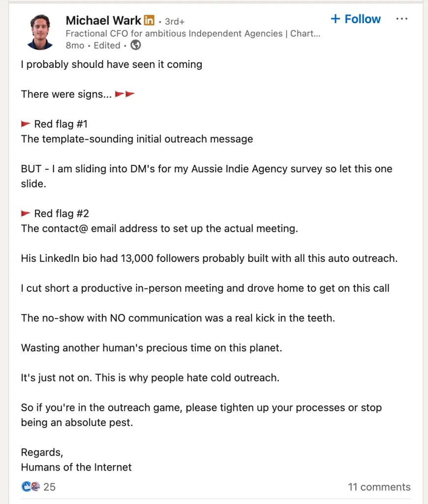 Warnsignale bei LinkedIn-Nachrichten zur Kaltakquise