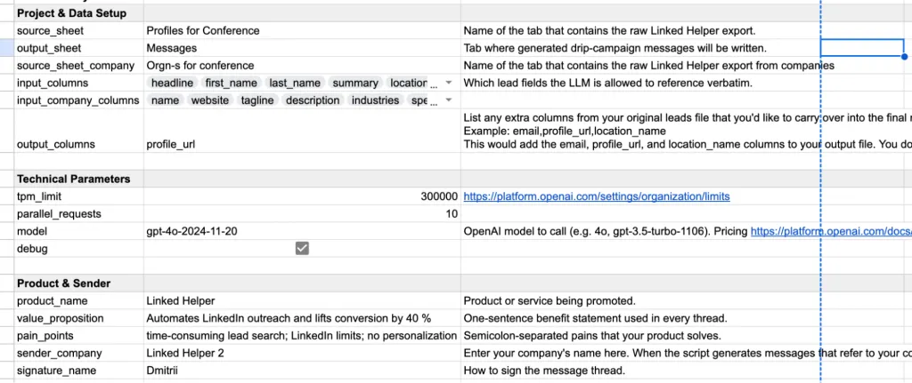 Linked Helper-Tabelle für die Kaltakquise auf LinkedIn