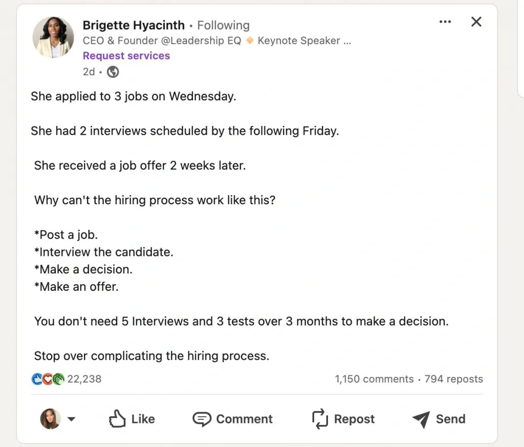 Beispiel für einen LinkedIn-Beitrag mit mehr als 1.000 Kommentaren, das die Wirkung von Interaktionen zeigt.