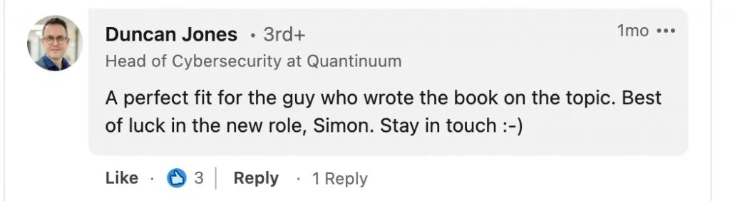 Beispiel für einen LinkedIn-Kommentar zu einem Beitrag mit Glückwünschen zur neuen Position