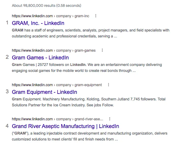 la página de empresa de LinkedIn no aparece en los resultados de búsqueda