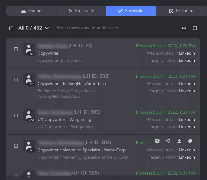 Liste „Successful“ im Tool zur Wettbewerbsanalyse