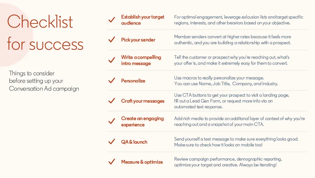 lista de comprobación de LinkedIn Conversation Ads