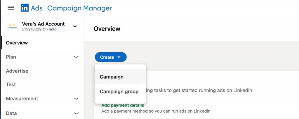 descripción general de una campaña de LinkedIn Conversation Ads
