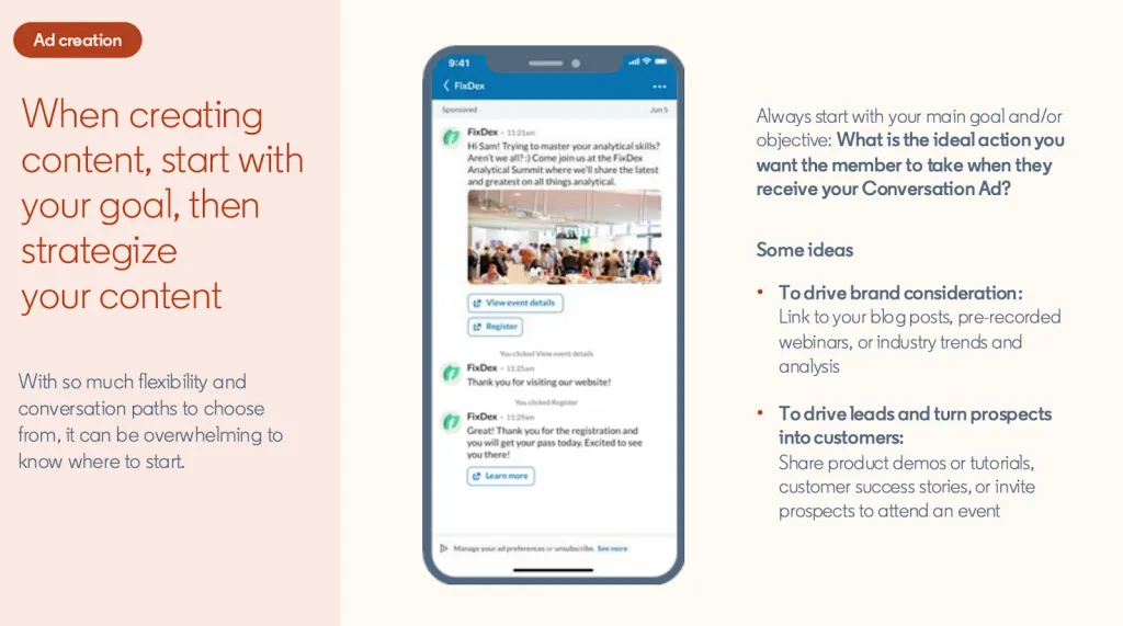 creación y rendimiento de LinkedIn Conversation Ads