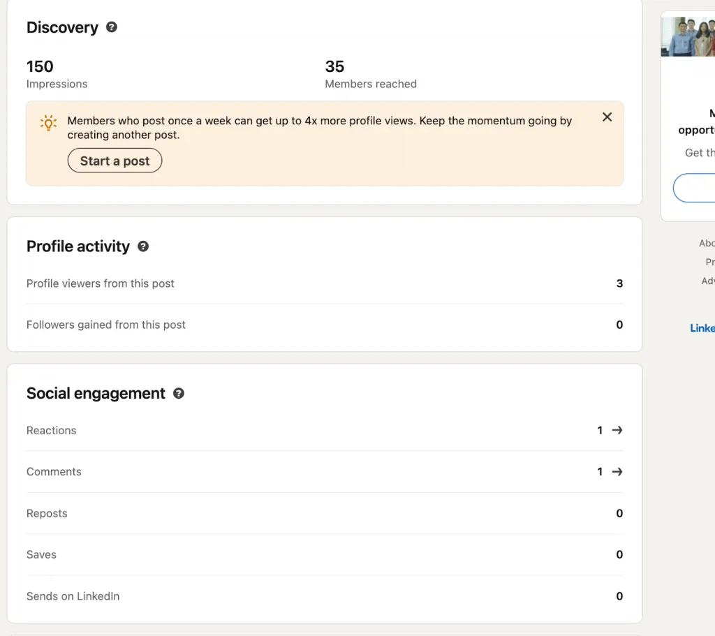 impresiones de descubrimiento en el panel Activity o Analytics