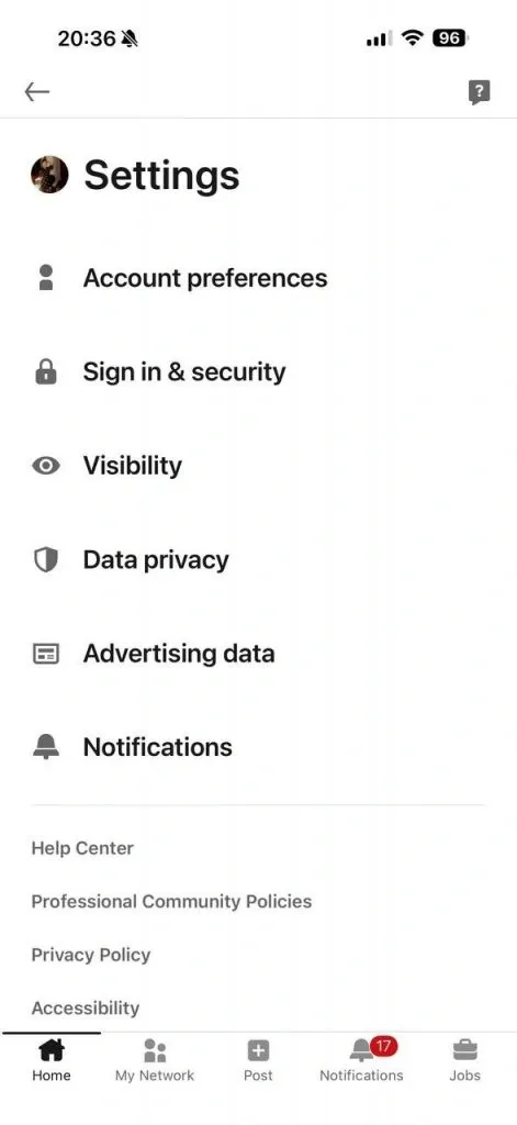 configuración de visibilidad de LinkedIn