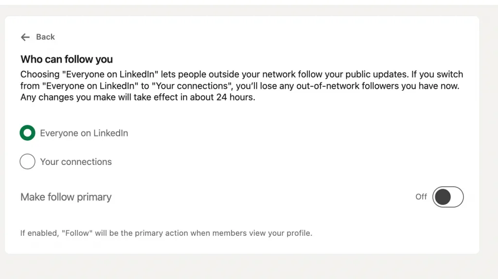 quién puede seguirle en el modo creador de LinkedIn