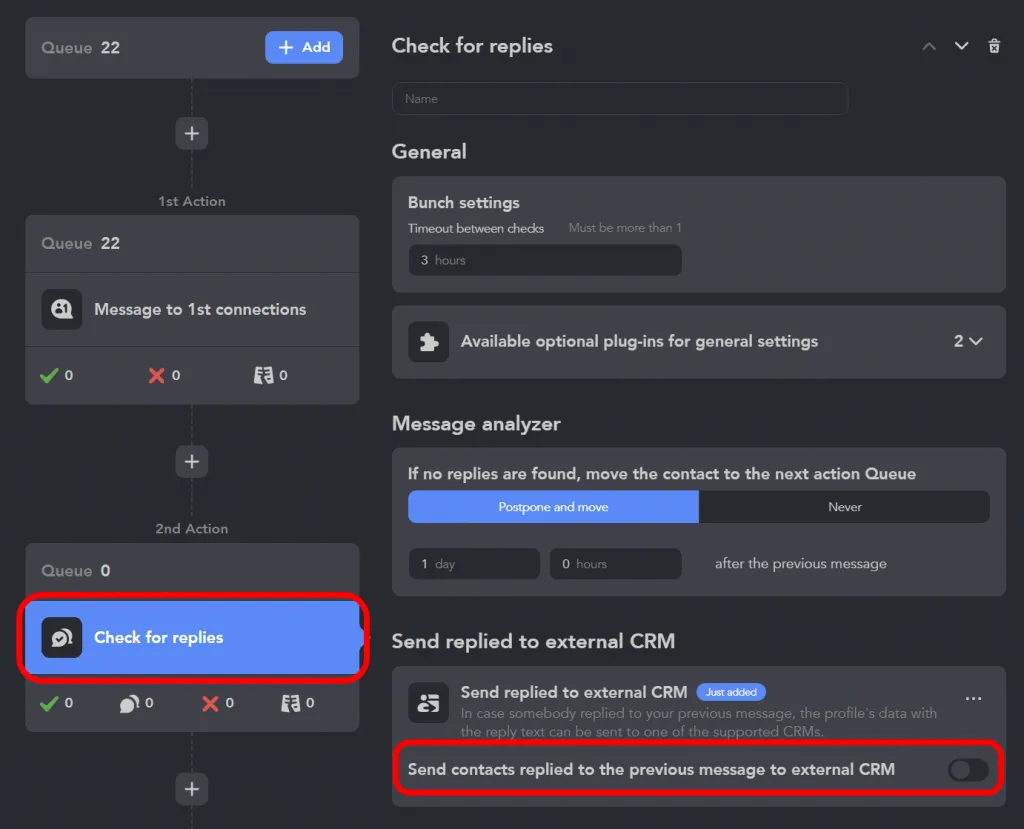 CRM-Systeme mit LinkedIn-Integration – Workflow-Beispiel für das Senden von Personen, die geantwortet haben, an das CRM