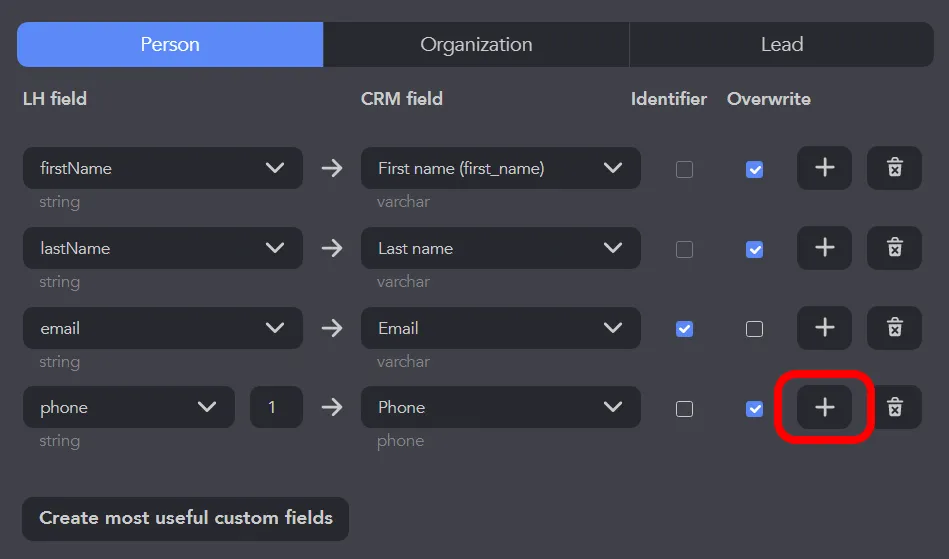 CRM-Systeme mit LinkedIn-Integration – Workflow-Beispiel für die Feldeinstellungen der Integration