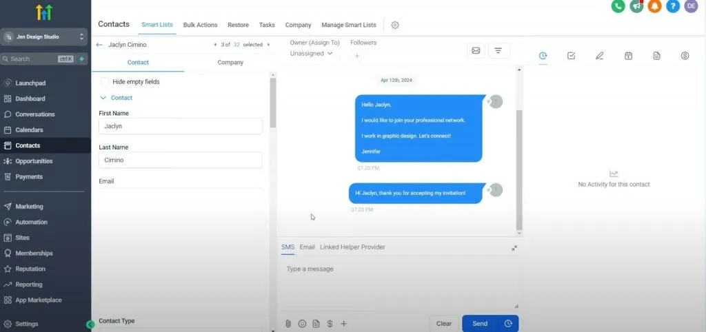 CRM-Systeme mit LinkedIn-Integration – Beispiel für einen Chat in HighLevel CRM