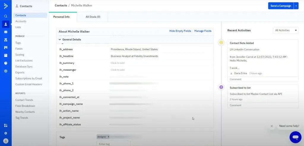 CRM-Systeme mit LinkedIn-Integration – Benutzeroberfläche von ActiveCampaign