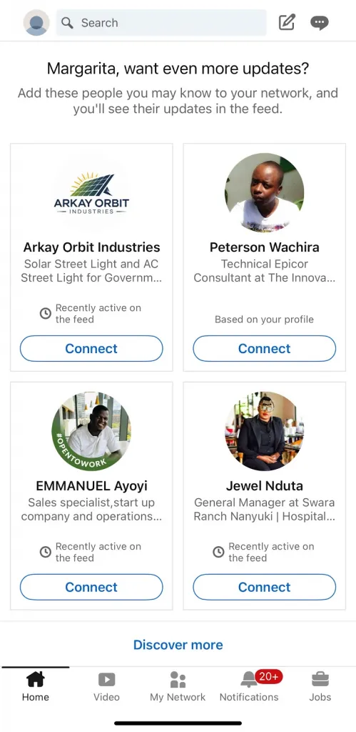 A side-by-side comparison of LinkedIn’s interface light mode on an iOS device