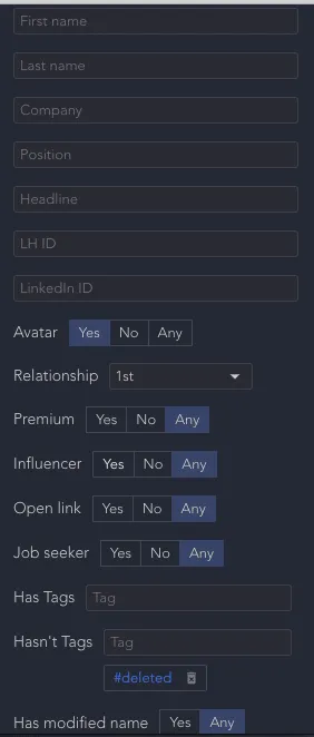 Tableau de bord du CRM permettant d’exporter les données LinkedIn