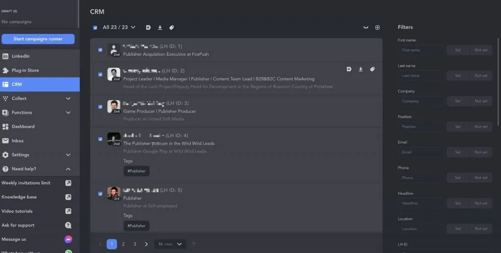 automatización del marketing para una campaña de goteo (drip): interfaz de Linked Helper