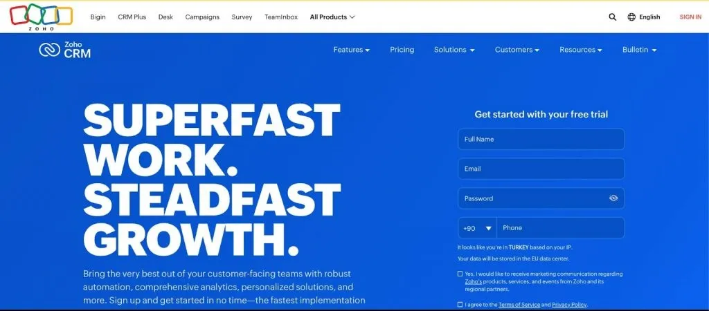 cuál es el mejor CRM para campañas de goteo (drip): interfaz de Zoho