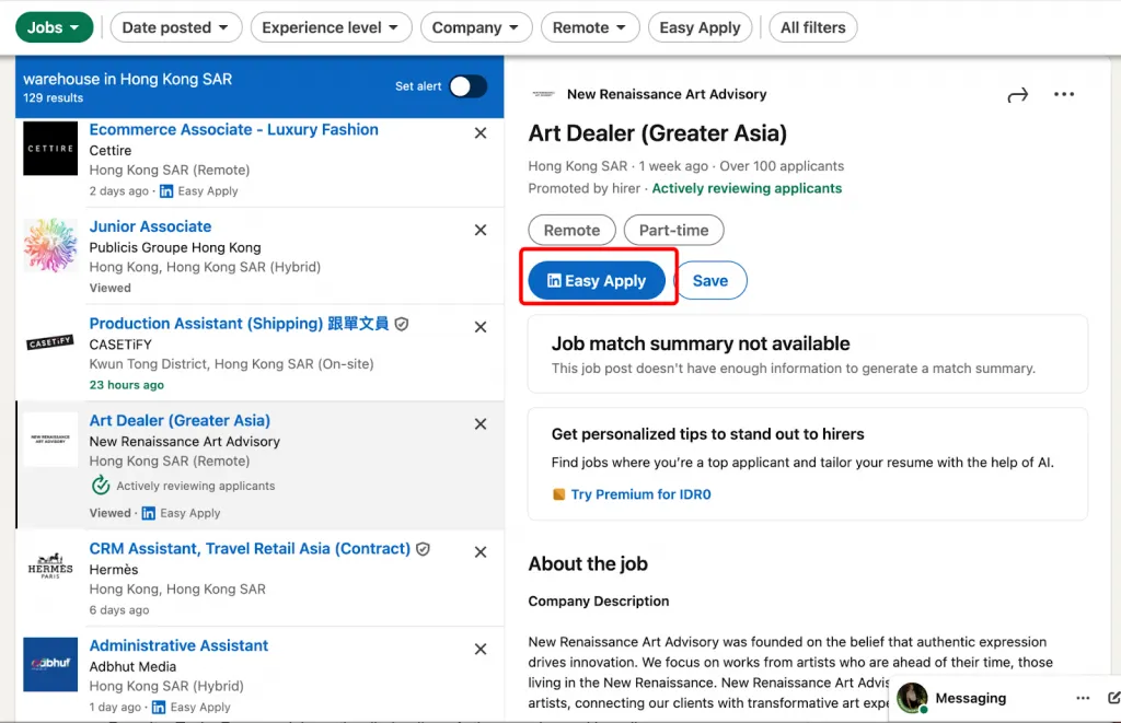 Eine mit „Easy Apply“ gekennzeichnete Stellenanzeige auf LinkedIn finden