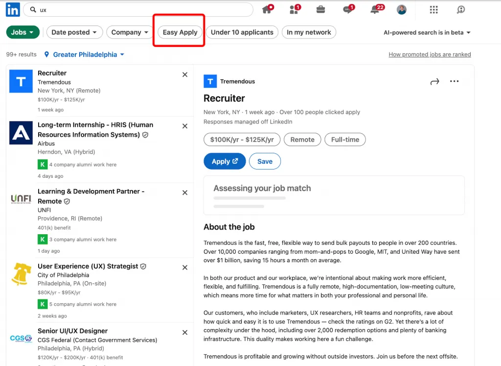 So finden Sie Stellen mit Easy Apply auf LinkedIn