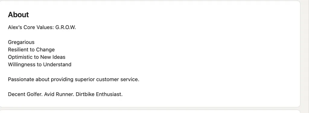 Beispiel für den Info-Abschnitt bei LinkedIn Easy Apply
