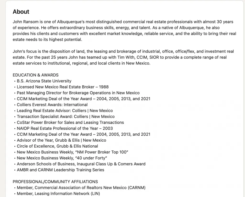 Info-Abschnitt bei LinkedIn Easy Apply