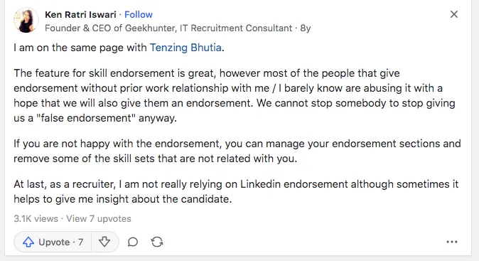 Meinung eines Recruiters dazu, ob Kenntnisbestätigungen für LinkedIn-Nutzer aussagekräftig sind