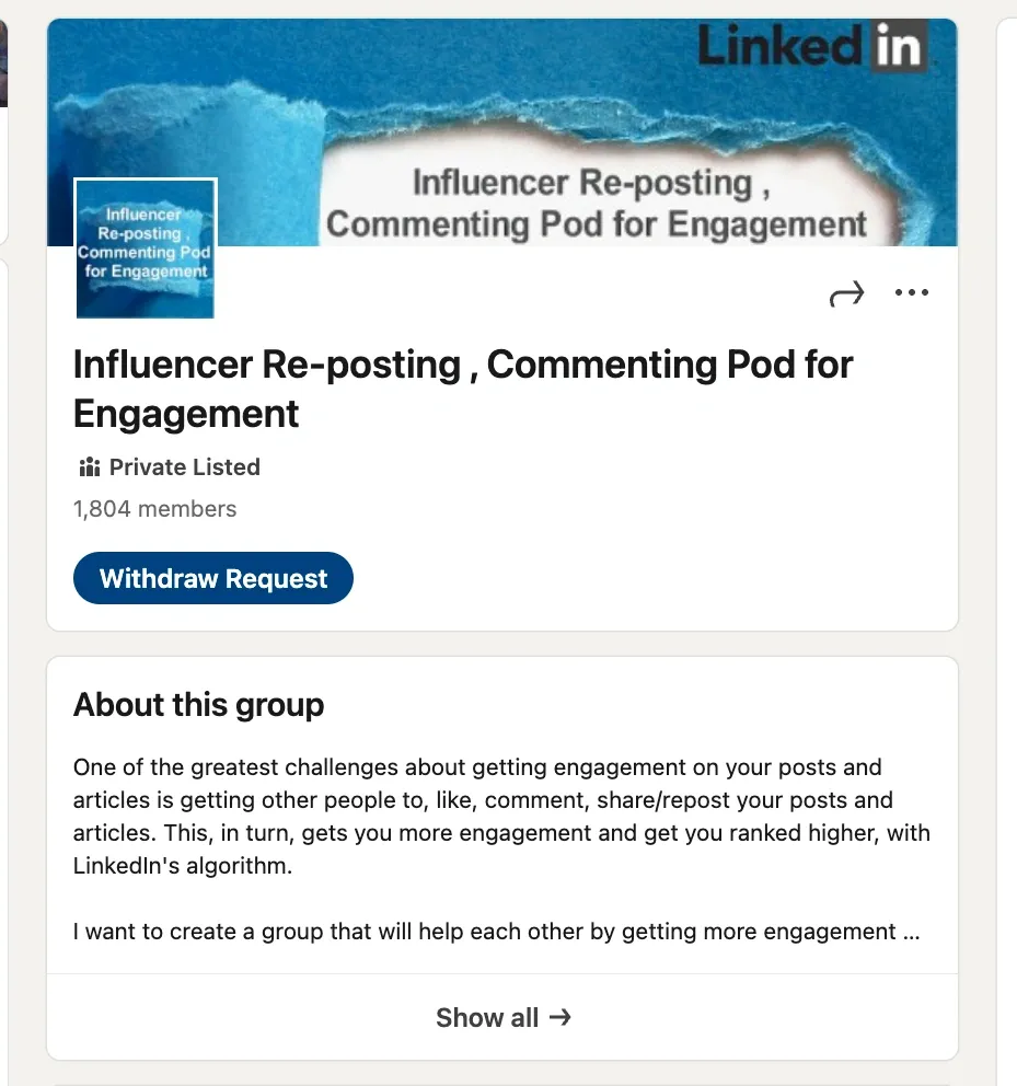 Ejemplos de grupos de interacción: grupo de LinkedIn.