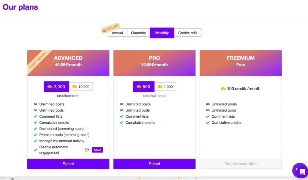 Planes de precios y paquetes de Podawaa.