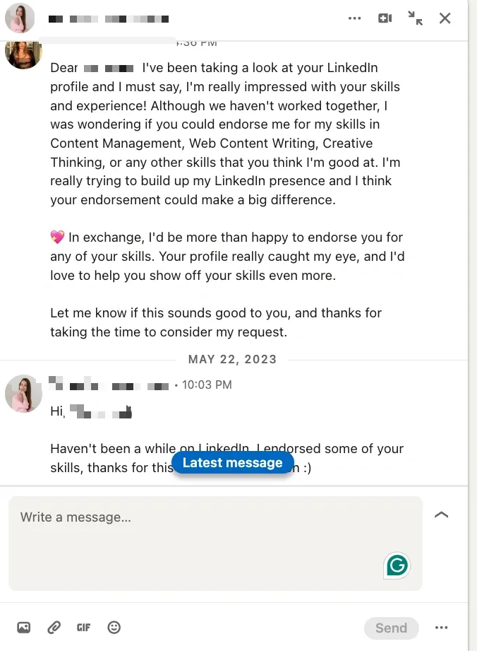 Etiqueta para las validaciones de aptitudes en LinkedIn: captura de pantalla del mensaje