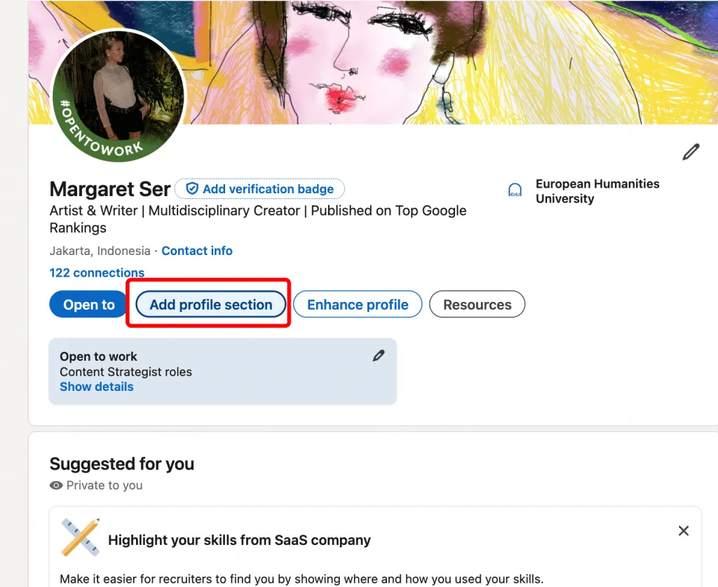 añadir una sección al perfil en la sección Destacado de LinkedIn