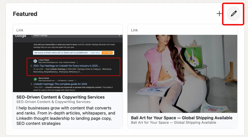 editar la sección Destacado de LinkedIn