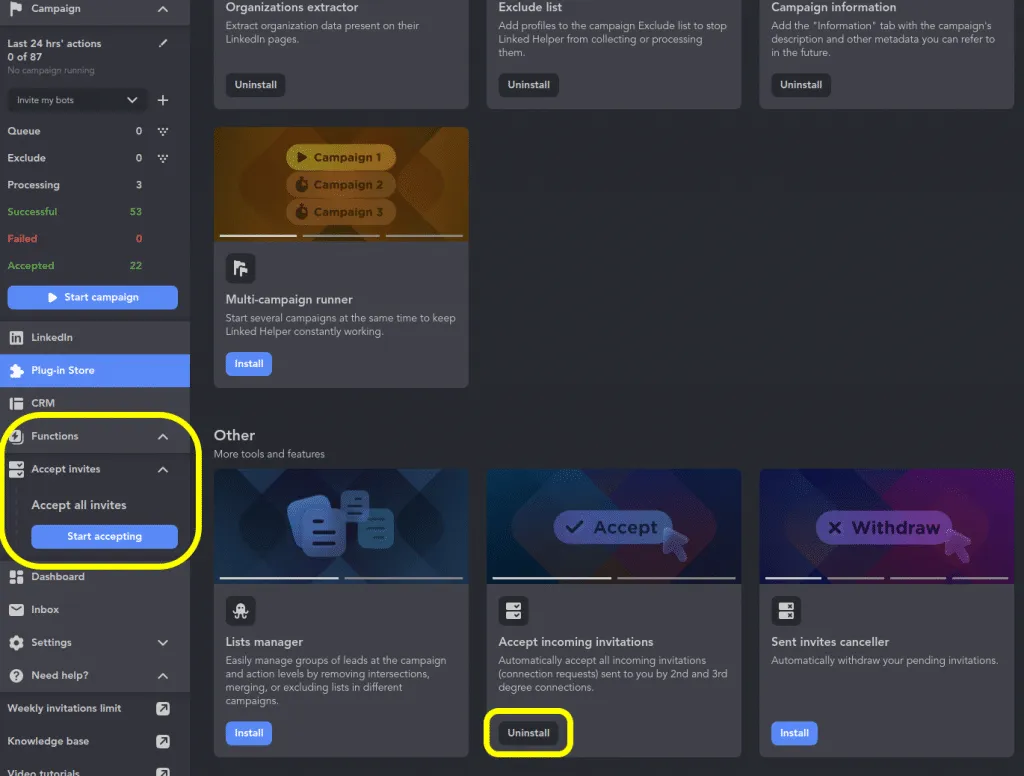 „Following page“ in Linked Helper auswählen