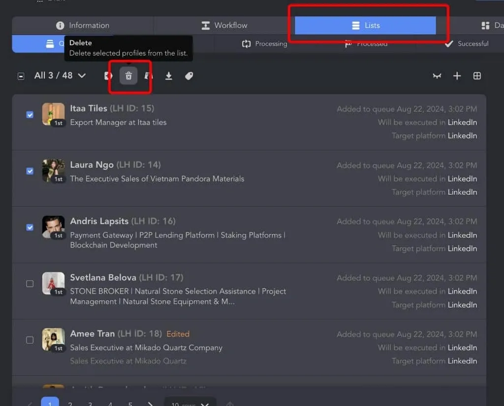 In Linked Helper erfasste LinkedIn-Profile
