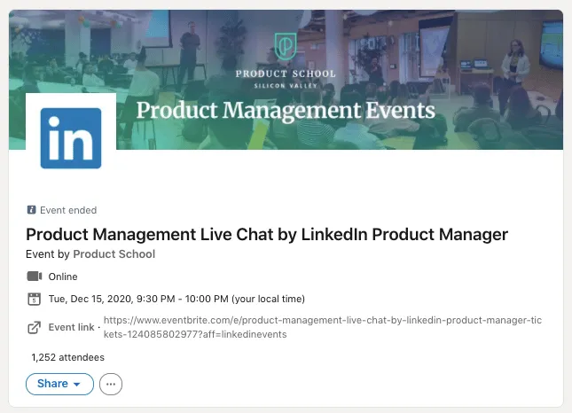 capture d’écran d’un événement de réseautage professionnel sur LinkedIn