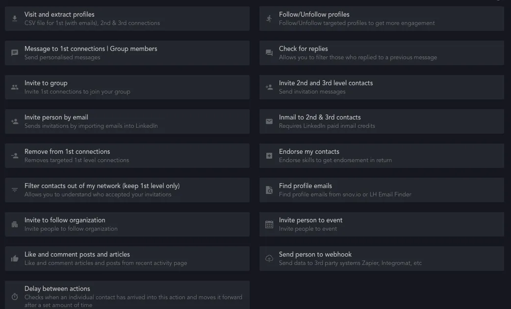 automatisation du réseautage professionnel sur LinkedIn avec la liste d’actions de Linked Helper