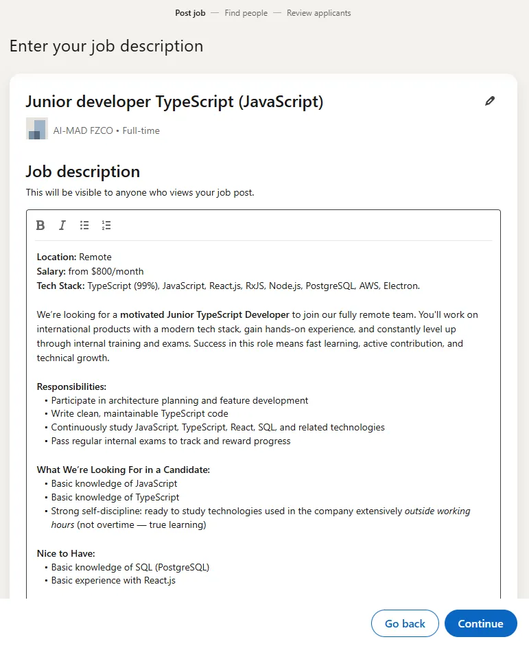 LinkedIn Free Job Posting
