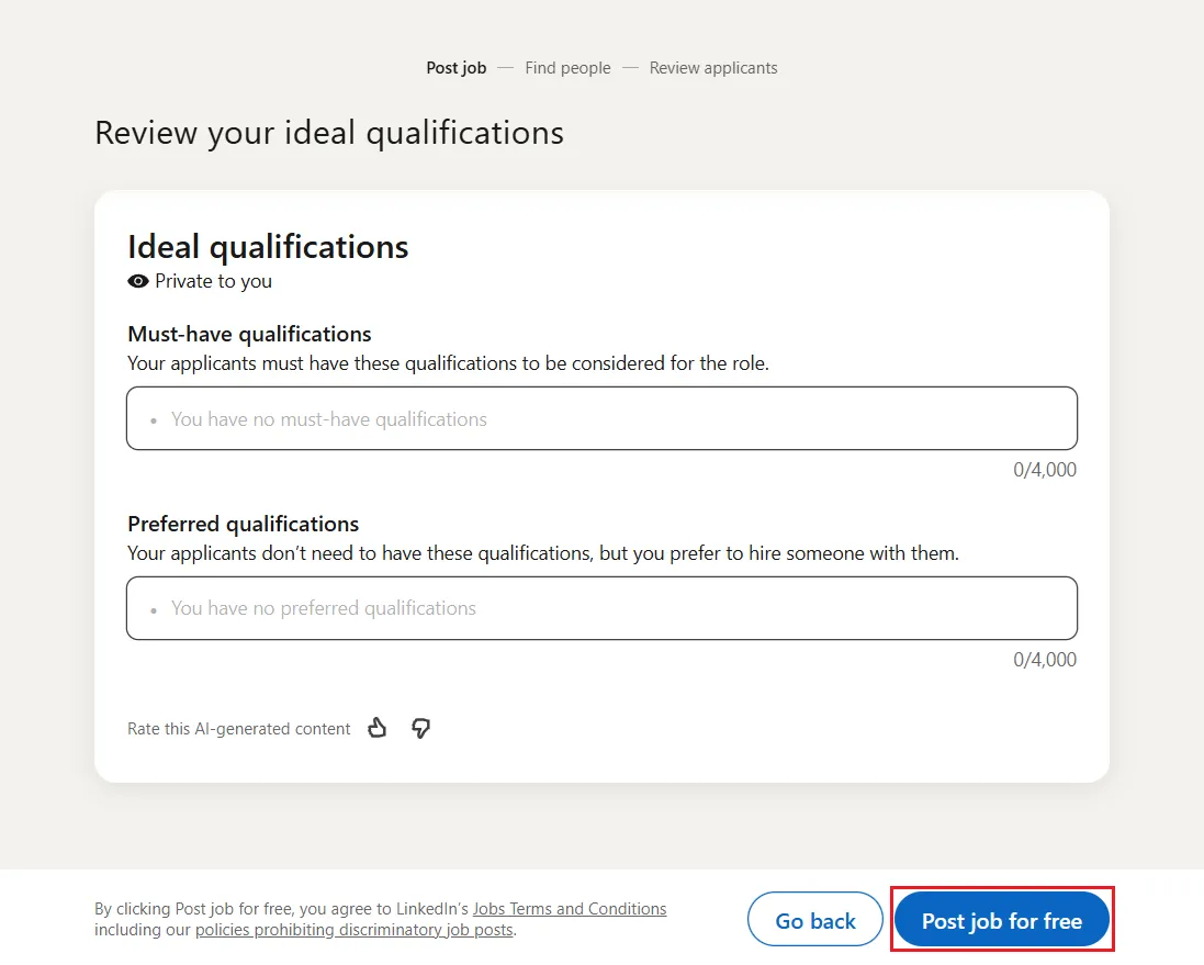 LinkedIn Free Job Posting