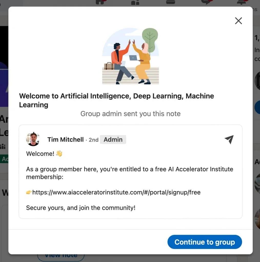 So nutzen Sie LinkedIn-Gruppen – Beispiel für eine Willkommensnachricht