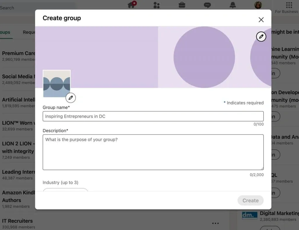 So erstellen Sie eine LinkedIn-Gruppe – Felder mit Angaben zur LinkedIn-Gruppe