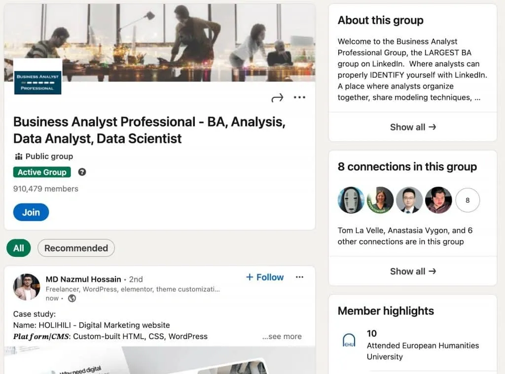 Fachgruppen auf LinkedIn – Business Analysis Professionals