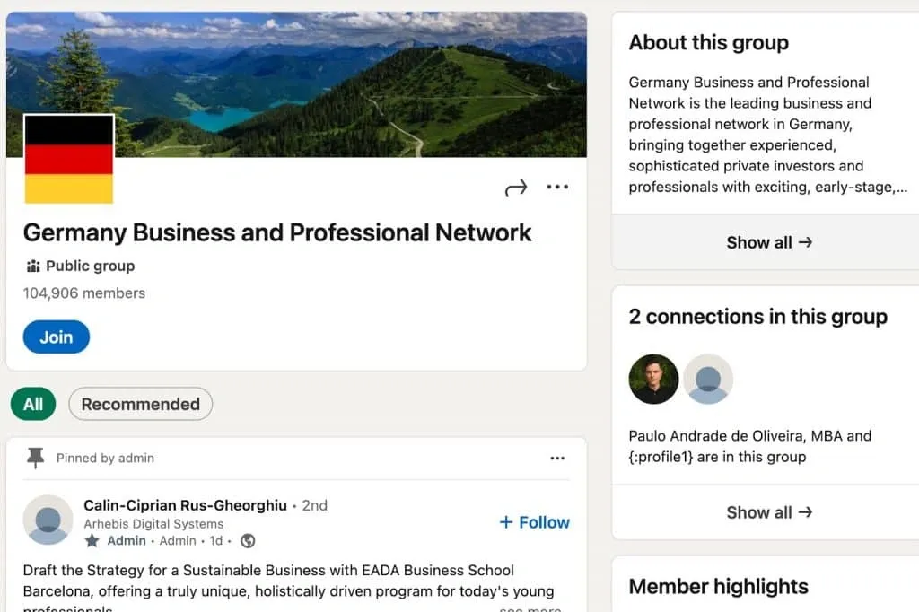 Fachgruppen auf LinkedIn – Germany Business and Professional Network (lokal)