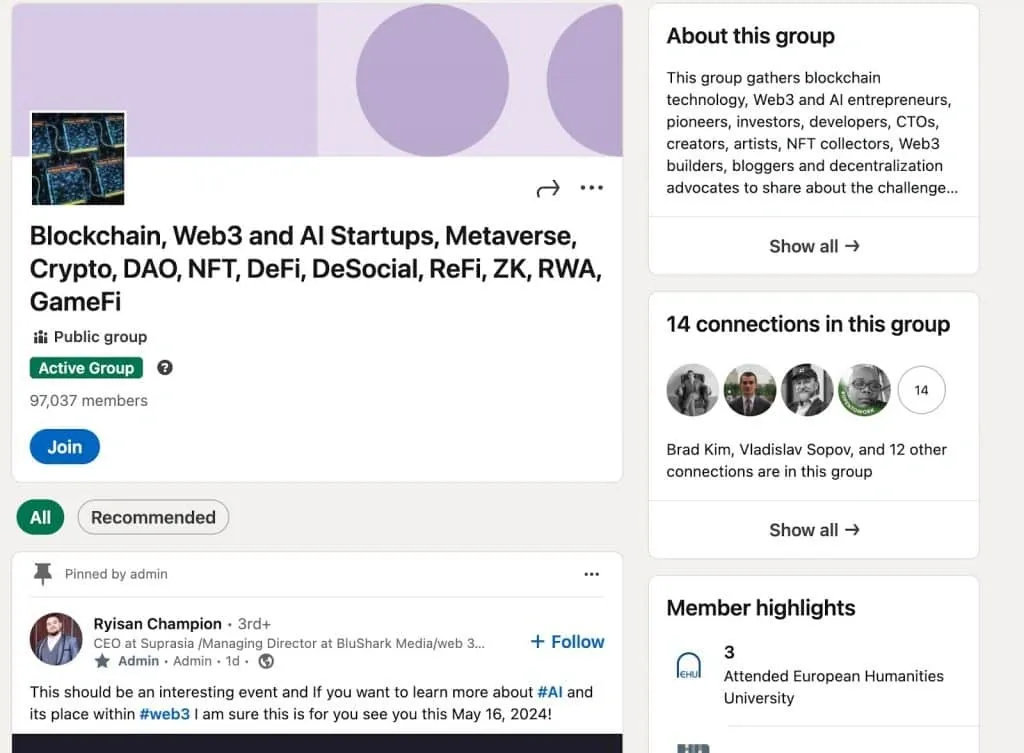 LinkedIn-Gruppen zum Beitreten – Blockchain und Web3