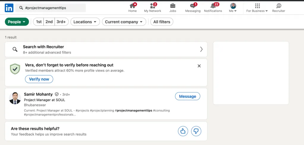 Hashtag-Filter in der LinkedIn-Personensuche