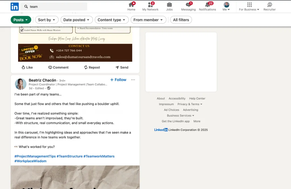 Beliebte LinkedIn-Hashtags in den Ergebnissen der Beitragssuche