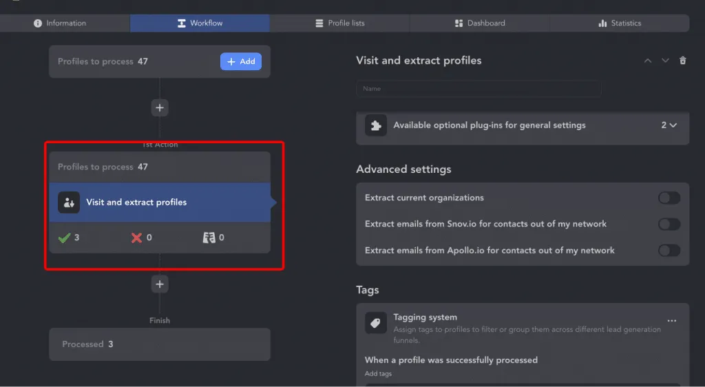 Campagne Linked Helper « Visit & Extract » pour obtenir des exemples de titres LinkedIn