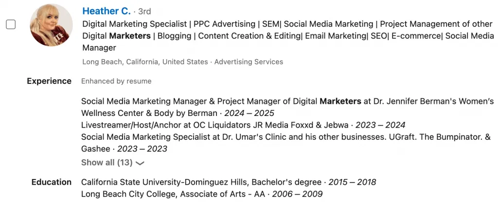 Exemple de titre LinkedIn dans le marketing