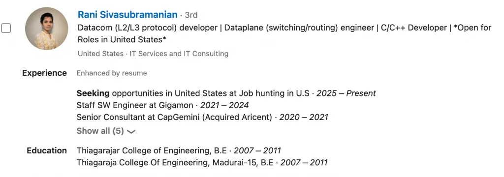 Titres LinkedIn de candidats
