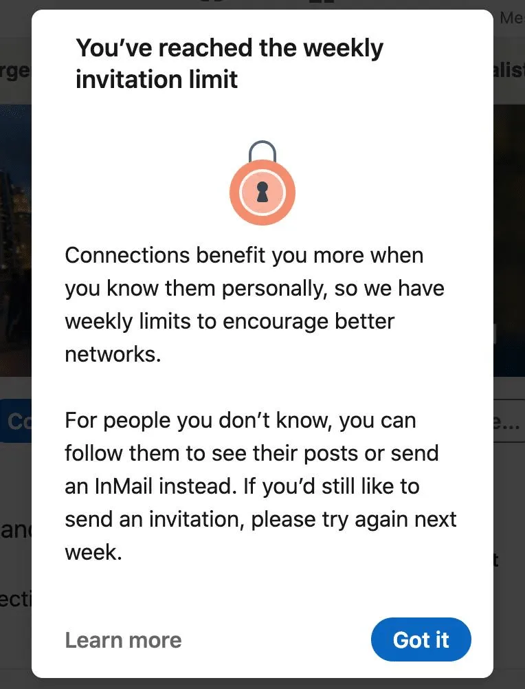 aviso de restricción de LinkedIn