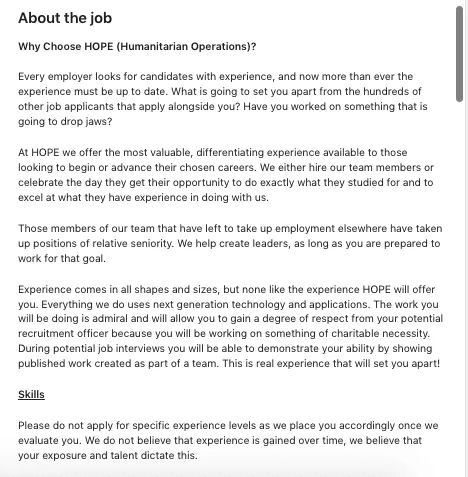 Screenshot eines Beispiels für die Stellenbeschreibung eines Full-Stack-Webentwicklers auf LinkedIn.