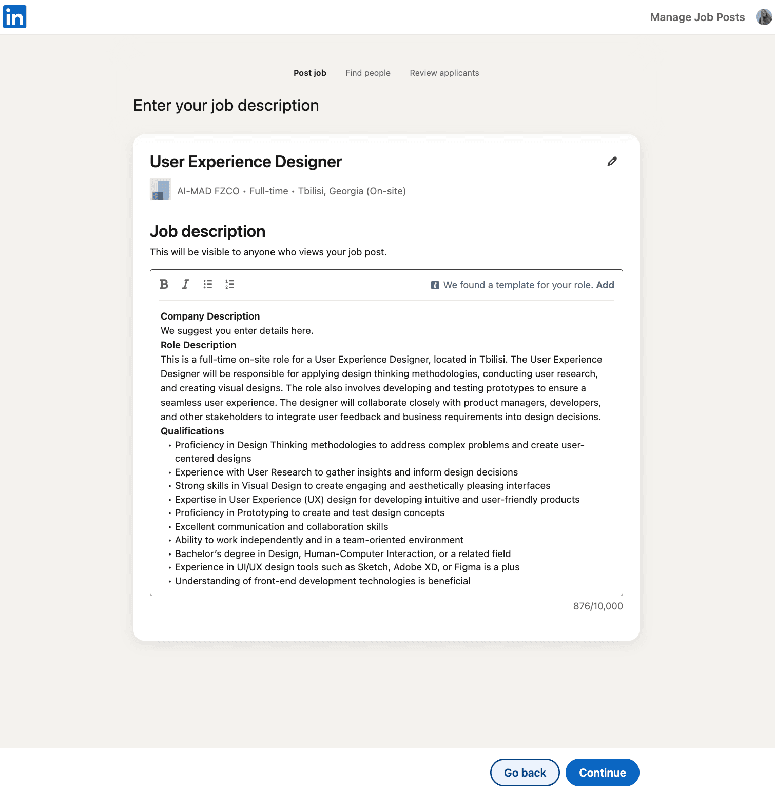 LinkedIn-job-posting-interface