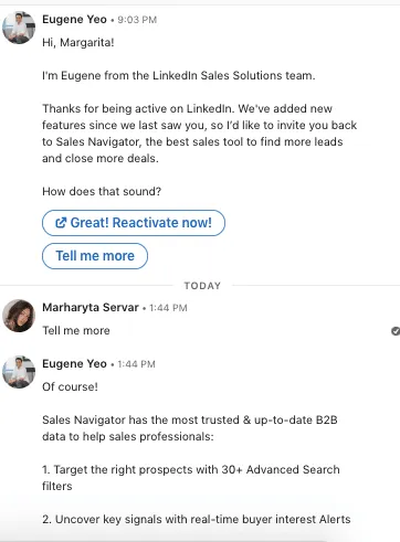 Beispiel für LinkedIn Conversation Ads